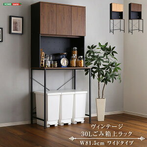 【エントリーでP10倍!24日20:00-27日9:59】 VSK-T30L3 ヴィンテージ30Lごみ箱上ラック ワイドタイプ ウォールナットブラック ホームテイスト メーカー直送
