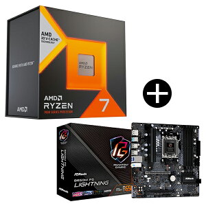 AMD Ryzen7 7800X3D W/O Cooler (8C/16T 4.2Ghz 120W) 100-100000910WOF Q[~OvZbT[ + ASRock B650M PG Lightning }U[{[h Zbg