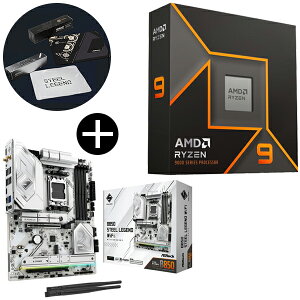 AMD Ryzen 9 9950X W/O Cooler WOF (16C/32TA4.3GHzA170W) CPU + ASRock B850 Steel Legend WiFi ATX}U[{[h + ASRockIWi}EXpbh Zbg