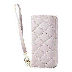 【エントリーでP10倍!24日20:00-27日9:59】 PM-A25SPLFJM4GB ELECOM iPhone 16e ケース レザー 手帳型 マグネット 衝撃吸収 ハンドストラップ付 キルティング ミラー付 グレージュ