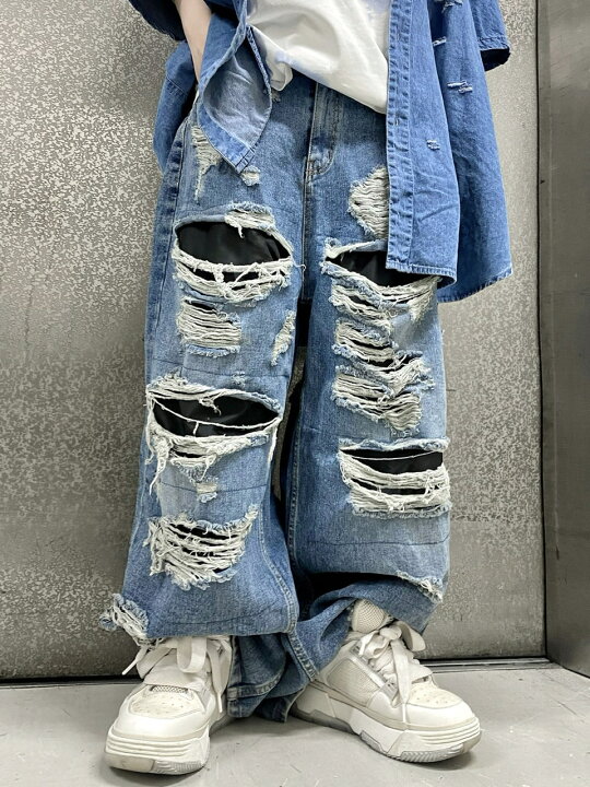 楽天市場】正規品 【 XU heard damage denim pants 】 エックスユー  