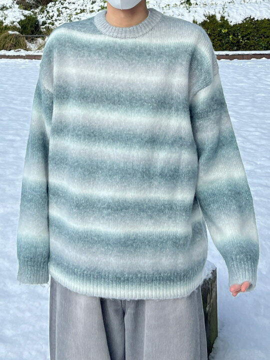 楽天市場】正規品【 Chikashitsu + oversized gradation border knit 
