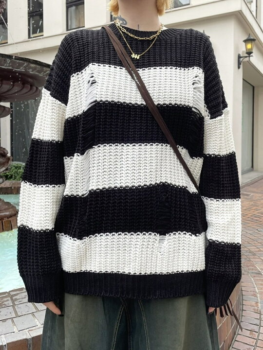 楽天市場】正規品【 XU stripe damage knit 3 】 エックスユー ニット 