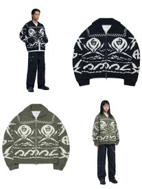 正規品【 NOMANUAL NM SKULL WOOL COWICHAN 】 ノーマニュアル スカルウールカウチン アウター トップス ジップアップ カウチン ウール Pressing pressing プレッシング プレッシングウェブショップ vandy the pink tripp nyc unknown london oy オーワイ supplier unknown