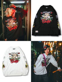 正規品 【 GALFY GALFYxEd HardyコラボロンTEE 】 ガルフィー ロンT 長袖Tシャツ 長袖トップス 長袖 ロゴT ラグラン raglan ラグランロンT pressing ストリート ストリートファッション スケーター スケーターファッション犬 犬柄 ヤンキー やんちゃ 平成 XU エックスユー