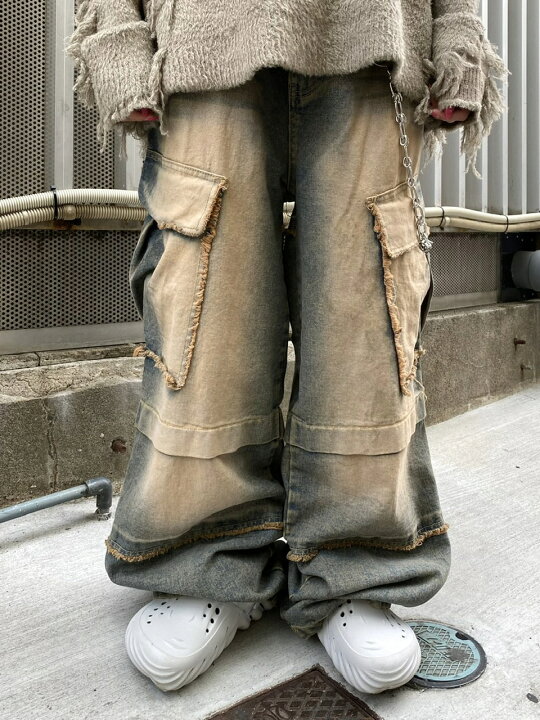 楽天市場】正規品【 XU grunge denim cargo pants (2color)】 エックス 