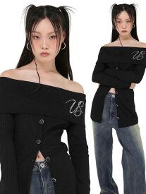 正規品【 Uglyshadow BEAD KNIT OFF-SHOULDER (2color) 】 アグリーシャドウ アグリーシャドー トップス ニット ニットトップス ニットアイテム オフショルダー オフショル 長袖 長袖トップス Pressing pressing プレッシング プレッシングウェブショップ