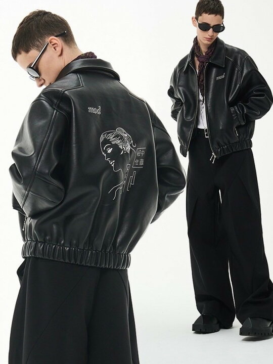 楽天市場】正規品 【 MODITEC Embroidered locomotive leather jacket  