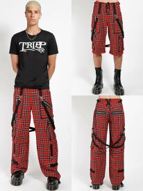 正規品【 TRIPP NYC RED PLAID CLASH DARK STREET PANT [BR7272M] 】 トリップ ニューヨークシティー ストレートパンツ ボトムス ロングパンツ パンクファッション ハーフパンツ チェックパンツ チェック柄 個性派ファッション Pressing pressing プレッシング