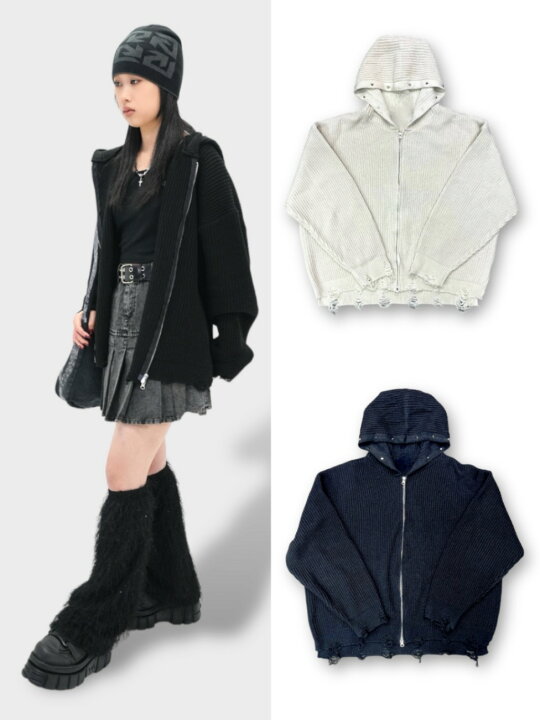 楽天市場】正規品【 Bizarre Maiden damage studded knit zip hoodie 