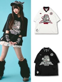 正規品【GALFY 球蹴りTee】半袖トップス 半袖Tシャツ オーバーサイズ ストリート ストリートファッション 前面プリント 背面プリント 刺繡