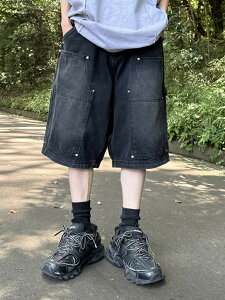 �yChikashitsu +�zstuds design denim half pants (2color)