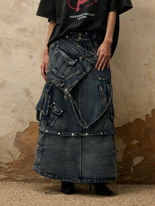 楽天市場】【SALE】正規品【PERSONSOUL Maxi Denim Dungarees Skirt  