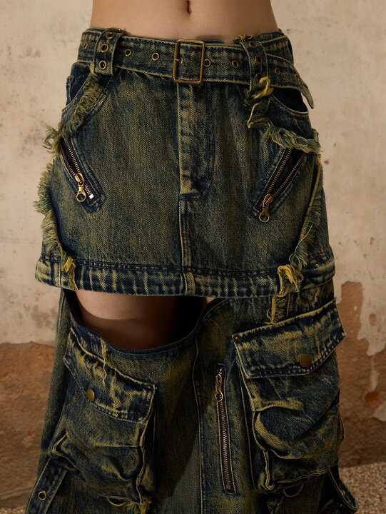 楽天市場】正規品【PERSONSOUL Three-Stage Maxi Denim Skirt】韓国 