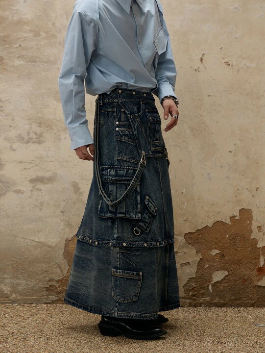 楽天市場】正規品【PERSONSOUL Maxi Denim Dungarees Skirt】韓国 