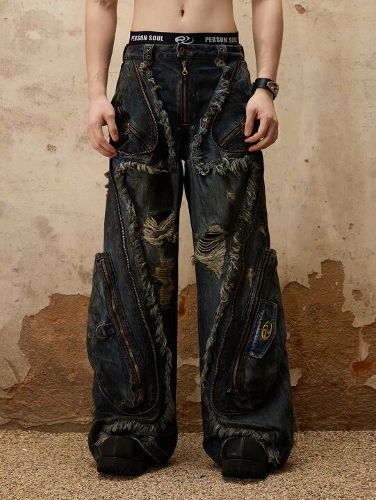 楽天市場】正規品【PERSONSOUL Aliens Dirty Ripped Denim Jeans 