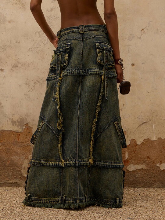 楽天市場】正規品【PERSONSOUL Three-Stage Maxi Denim Skirt】韓国 