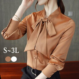 ブラウス　シャツ リボンブラウスシャツ　ボウタイブラウストップス シフォン　ネックリボン　スーツ インナー 　胸元 長袖　 大きいサイズ　カジュアル　通勤　卒業式 卒園式 オフィス S M L 2L 3L