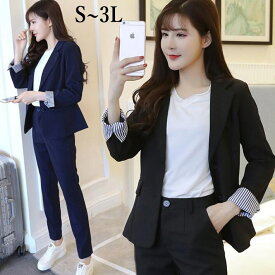 スーツセット　セットアップ　スーツ　ジャケット　パンツ　ズボン　オフィス　ブラックフォーマル セレモニースーツ レディーススーツ　OL フォマール　フォーマル　通勤　OL　S M　L　2L