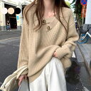 ニット　レディース　セーター　ドルマン　Vネック　チュニック　トップス　 長袖　ストレッチ 大きめ　体型カバー　オーバーサイズ　おしゃれ 無地 春秋冬