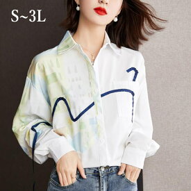 シャツ　トップス　レディース　ブラウス 　長袖　切替　春秋 　大きいサイズ　小さいサイズ　個性　バルーンスリーブ カジュアル　S M L　2L　3L