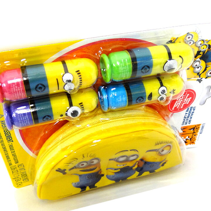 楽天市場 ミニオン リップ４本セット ケース付き k Minions ミニオンズ ポーチ Lip Balm リップクリーム 怪盗グルーの ミニオン危機一髪 映画 キャラクター 雑貨 グッズ 子供 キッズ 海外 輸入 インポート メール便不可 キャラクター雑貨 プレッツェル