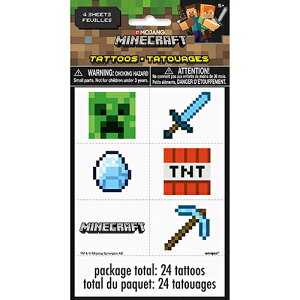 マインクラフト タトゥーシール 24個入り 16039 マイクラ グッズ クリーパー TNT タトゥー シール ボディシール TATTOO 水貼り 水で貼れる かっこいい 男の子 子供 キッズ パーティー ハロウィン