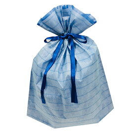 ラッピング 袋 大 ギフトバッグ 不織布 リボン付き ( ボーダー LL 青 ブルー ) 14780-blue 底 マチあり 底マチ 大きいサイズ おおきいサイズ 一枚 単品 巾着 袋 巾着袋 ラッピンググッズ ラッピング用品 ギフト プレゼント 包装 グッズ
