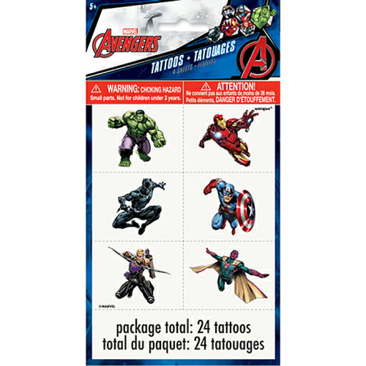 楽天市場 アベンジャーズ タトゥー シール 4シート 24個入り Tatoo タトゥー シール ボディシール 水貼り 水で貼れる アメコミ ヒーロー アイアンマン キャプテンアメリカ かっこいい 男の子 パーティー ハロウィン グッズ おまつり 夏祭り プレゼント 輸入品