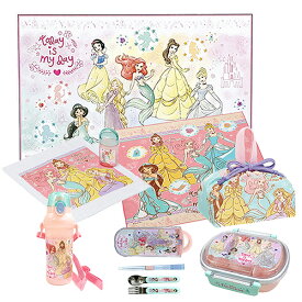 ディズニープリンセス お弁当 グッズ 7点セット 23 yts0510 弁当箱 ランチボックス カトラリーセット スプーン フォーク はし 巾着 巾着袋 ランチクロス レジャーシート 敷物 水筒 すいとう 480ml プラボトル おしぼり おてふき おしぼりケース ケース付 ピンク 女の子