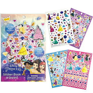 ディズニープリンセス ステッカー ブック 4シート OVER300 16709 シール ステッカーセット シールセット ぷくぷくシール ご褒美シール ごほうび キッズ こども 大人 ピンク アリエル ベル ラプン
