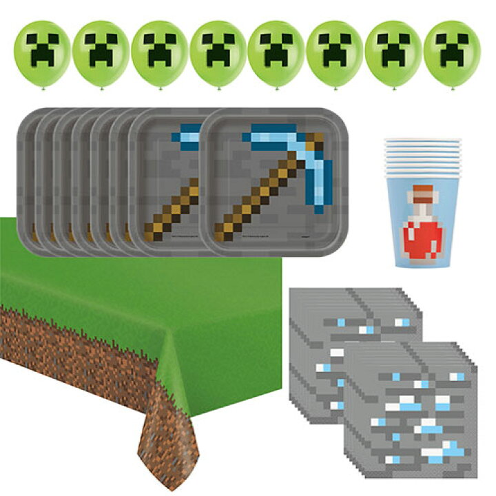 楽天市場 マインクラフト パーティーグッズ セット 5アイテム Yts0291 マイクラ Minecraft 使い捨て パーティー 紙皿 紙ナプキン 紙コップ テーブルカバー 風船 バルーン 誕生日 誕生日会 お誕生日会 誕生会 男の子 女の子 飾り付け 輸入品 インポート Party Supplies