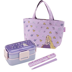 ラプンツェル フラワー ランチセット 3点 ( 2段弁当箱 バッグ 箸 ) yts1325 弁当箱 ランチボックス お弁当箱 はし ランチバッグ ランチトート 弁当 グッズ 大人 小学生 中学生 高校生 かわいい ピ