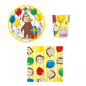 おさるのジョージ パーティーグッズ セット 3アイテム yts1583 使い捨て 食器 パーティー 紙皿 ペーパープレート 紙ナプキン ペーパーナプキン 紙コップ 誕生日 誕生日会 誕生会 男の子 飾り付
