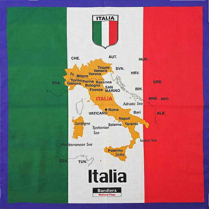 楽天市場 Bandiera バンディエラ ナショナルフラッグ バンダナ イタリア イタリア国旗 Repubblica Italiana Italy ヨーロッパ 地図 雑貨 グッズ 送料込み メール便配送 キャラクター雑貨 プレッツェル