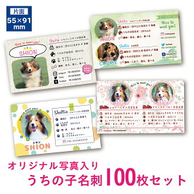 うちの子 名刺　100枚セット ( ペット 名刺 オフ会 犬 猫 うさぎ 多頭飼い 多頭 デザイン多数 オーダー オーダーメイド名刺)