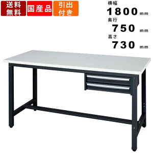 【楽天お買い物マラソン!!各種クーポン配布中】作業台 WZL-18752 2段引出し型 ポリ合板タイプ 耐荷重300kg 作業机 事務机 長机 ワークテーブル ワークベンチ スクエア天板 ホワイトグレー ブラ