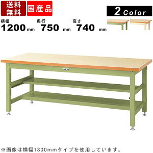 作業台 ワークテーブル 耐荷重3000kg SSM-1275TS1 高さ740mm 固定式 中間棚付き 半面棚板付き メラミン天板 スーパータイプ ワークデスク 作業デスク 業務用 作業用 支柱抱え込み方式 木目調天板