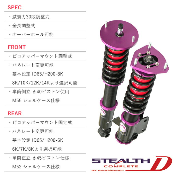 楽天市場 Stealth Complete D ドリフトバージョン車高調キット Nissan S14 シルビア専用 2wd 減衰力30段調整 スプリングレート変更可 ローダウン サスペンション Pgfk Ppn2 Dfv ファイナルコネクション ステルスコンプリート Drift ニッサン Silvia Prient