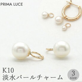 【3mm, 4mm, 5mm】 K10 淡水パール 一粒チャーム フープピアス用 1ペア 両耳用 別売り 10K 10金 誕生石 2WAY 選べる ジュエリー アクセサリー 入学式 卒業式 セレモニー ピアスチャーム ネックレスチャーム アレンジ フープピアス ネックレスチェーン パール