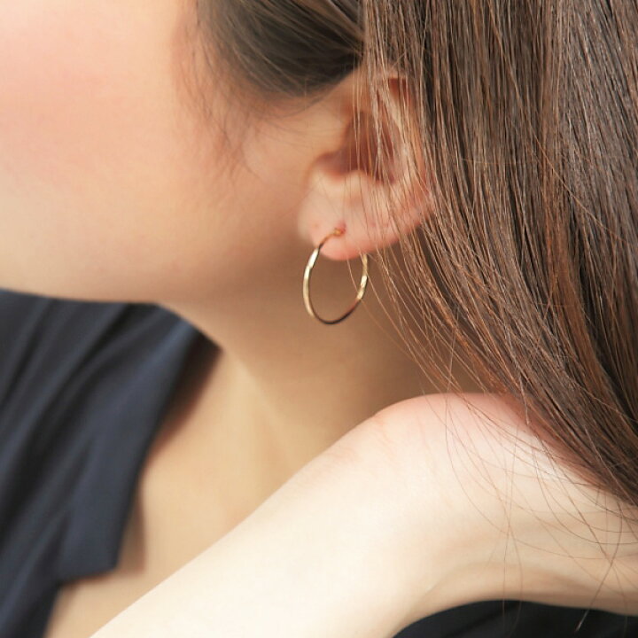 楽天市場】フープピアス K10 日本製 1mm 幅 x 20mm フープ ピアス 10K 