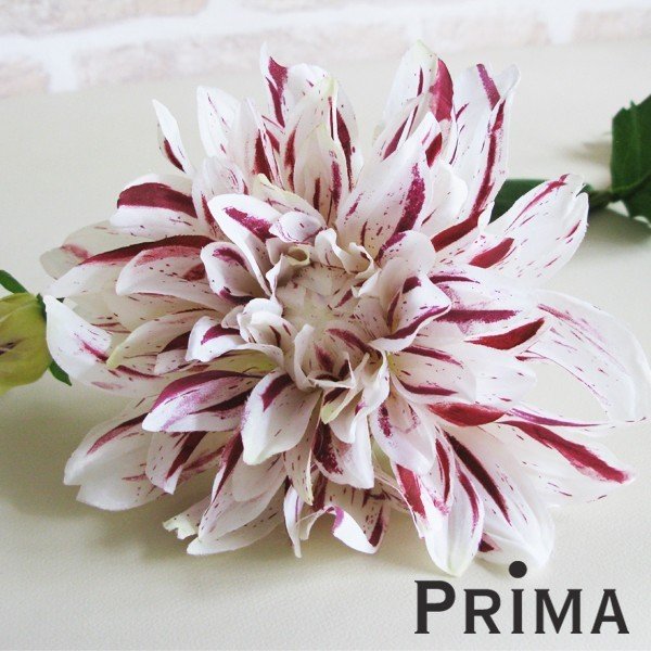 ダリア ホワイト×パープル 造花 アーティフィシャルフラワー PRIMA 花材 1本から 実 葉 枝 フラワーアレンジメント アレンジメント  インテリア 装飾 ステム 造花リーフ 高級造花 単品 | PRIMA-GREENPARK