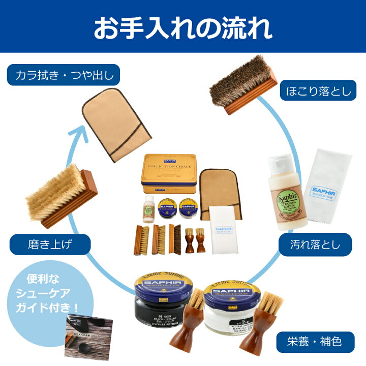 楽天市場】究極コスパ サフィール シューケア スターターセット (ダブルDX)【送料無料 当店限定】 靴磨きセット 革靴 手入れセット 入門用 初心者 靴 手入れ セット 靴みがき 黒 無色 靴クリーム ブラシ クリーナー SAPHIR PA-SA35 ギフト : SAPHIR公式 靴磨きの Prime Avenue 楽天市場】究極コスパ サフィール シューケア スターターセット (ダブルDX)【送料無料 当店限定】 靴磨きセット 革靴 手入れセット 入門用 初心者 靴 手入れ セット 靴みがき 黒 無色 靴クリーム ブラシ クリーナー SAPHIR PA-SA35 ギフト : SAPHIR公式 靴磨きの Prime Avenue