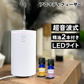 &SH アロマディフューザー と オーガニック認証 エッセンシャルオイル 2本のお得セット [ 卓上 超音波 車用 加湿器 USB かわいい 可愛い アロマランプ LEDライト アロマストーン の代わりに エッセンシャルオイル ]【tg_smc】【 送料無料 】※北海道・沖縄除く