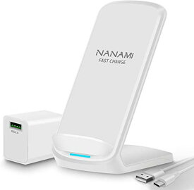 NANAMI ワイヤレス急速充 電器 (QC3.0 急速充電 器付き) USB Type-C端子 置くだけ充電器 セット (Qi/PSE認証済み) iPhone 14/14Pro/14ProMax/14Plus/14Mini/13/13 Pro/13 Mini/12/12 Pro/SE(第二世代)/11(Pro)/Xs(Max)/XR/X/8(Plus)、Galaxy S22(Ultra)/S21(Ultra)/S20/S10(+