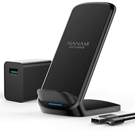 NANAMI ワイヤレス急速充電 器 (QC3.0 急速充 電器付き) USB Type-C端子 置くだけ充電器 セット (Qi/PSE認証済み) iPhone 14/14Pro/14ProMax/14Plus/14Mini/13/13 Pro/13 Mini/12/12 Pro/SE(第二世代)/11/11 Pro/Xs/XR/Xs Max/X/8/8 Plus、Galaxy S22/S21 (Ultra)/S20/S10/S1