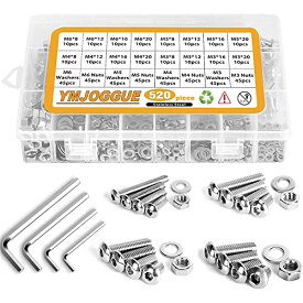 【送料無料】YMJOGGUE 六角穴付きボルトセット 520個入 六角穴付組込ボルト ステンレス鋼 六角ボルト ナット ワッシャー M3 M4 M5 M6 収納ケース付き (ボタンボルト)