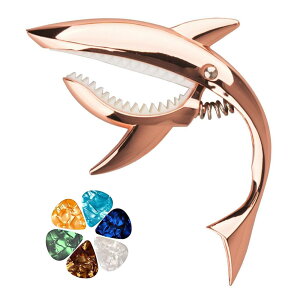ESJNNK カポタスト サメ形 ギター カポ ワンタッチ 合金 ギターカポタスト アコースティック/エレキギター/ウクレレ用 ピック6枚付き 耐久性 (ローズゴールド)
