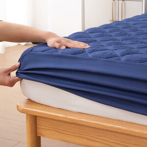 敷きパッド一体型ボックスシーツ ファミリーサイズ 吸湿通気 柔らかい 中綿入り 全周ゴムバンド付 オールシーズン マチ部分30cm ズレない 洗える 速乾 (ネイビー, 240*200)