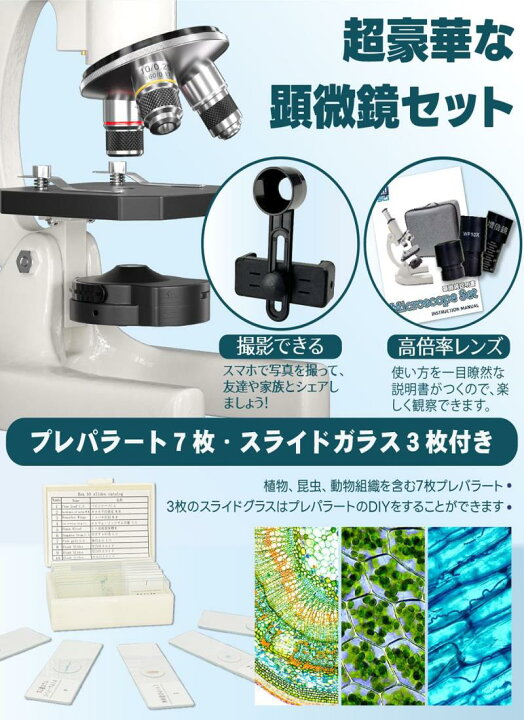 楽天市場】顕微鏡 40X~3200X 小学生 子供 顕微鏡セット 中学生 高校生 